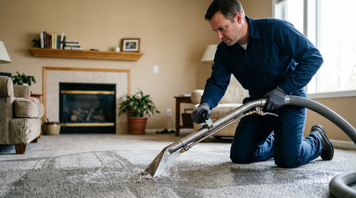 Water damage restoration technician working near New Lisbon, NJ